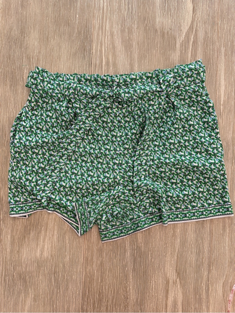 Green floral paperbag shorts, summer vacation tropical resort, cruise